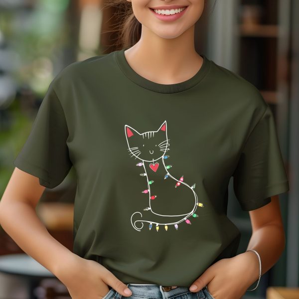 Festive Cat Tote Bag Cute Cat with Christmas Lights Reusable Cat Lover Gift Bag - Image 10