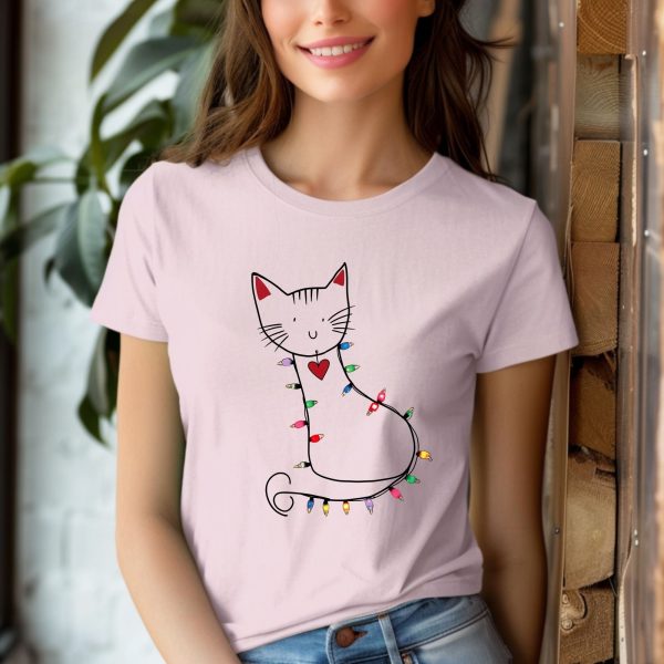 Festive Cat Tote Bag Cute Cat with Christmas Lights Reusable Cat Lover Gift Bag - Image 7