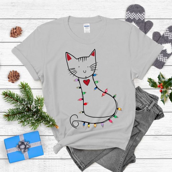 Festive Cat Tote Bag Cute Cat with Christmas Lights Reusable Cat Lover Gift Bag - Image 13