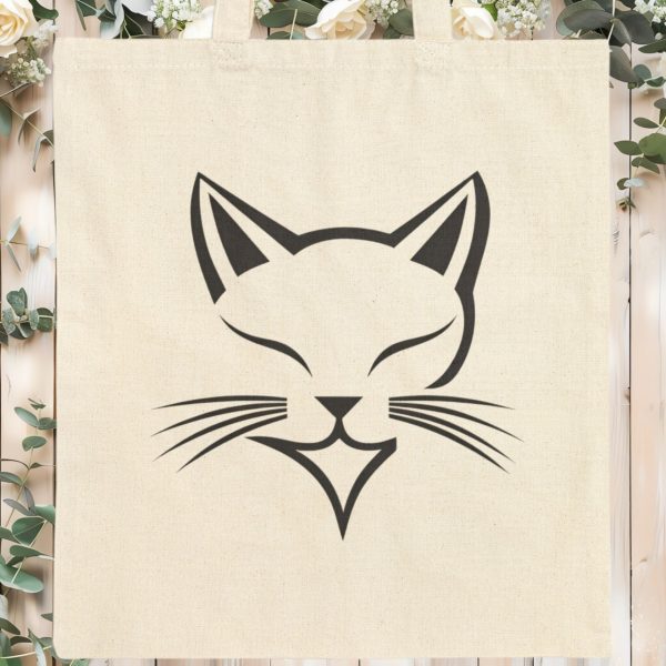 Cats Minimalism Tote Bag - Simple Black Cat Face Design - Image 9