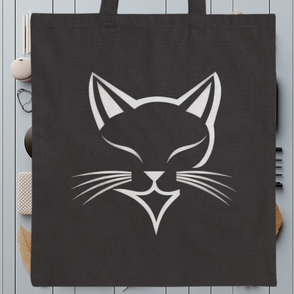 Cats Minimalism Tote Bag - Simple Black Cat Face Design - Image 8