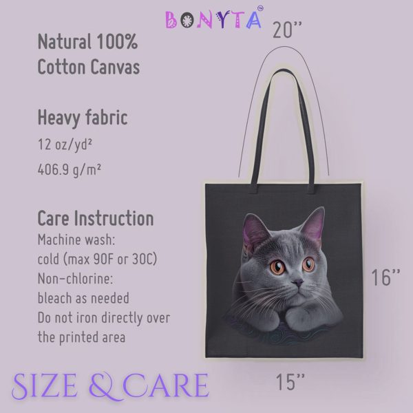 Cats & Beauty Black Tote Bag – Realistic Gray Cat Design - Image 9