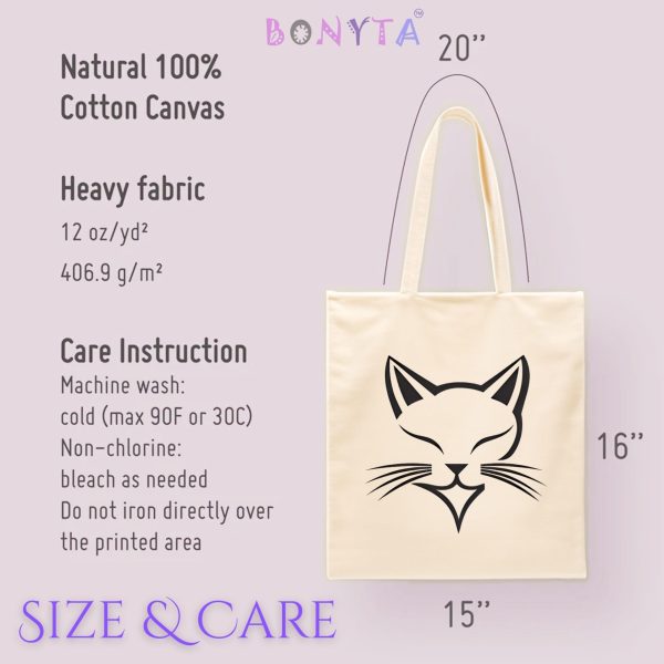 Cats Minimalism Tote Bag - Simple Black Cat Face Design - Image 7