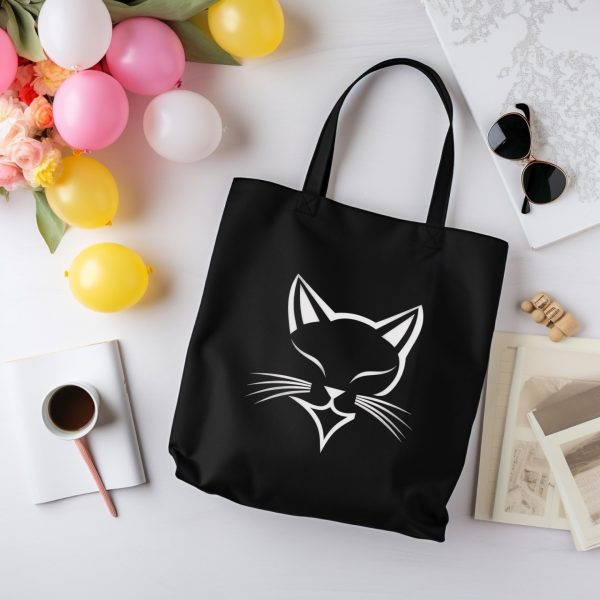 Cats Minimalism Tote Bag - Simple Black Cat Face Design - Image 5