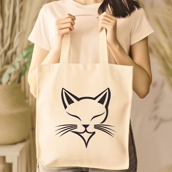 Cats Minimalism Tote Bag - Simple Black Cat Face Design - Image 4