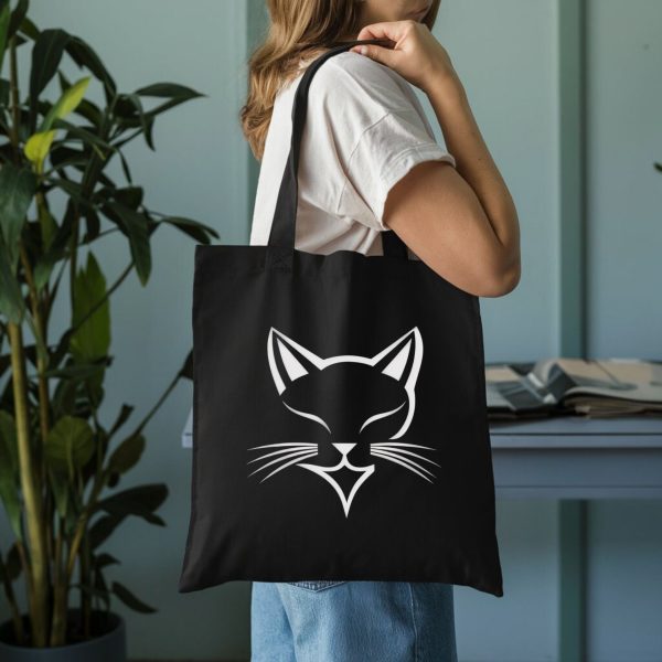 Cats Minimalism Tote Bag - Simple Black Cat Face Design