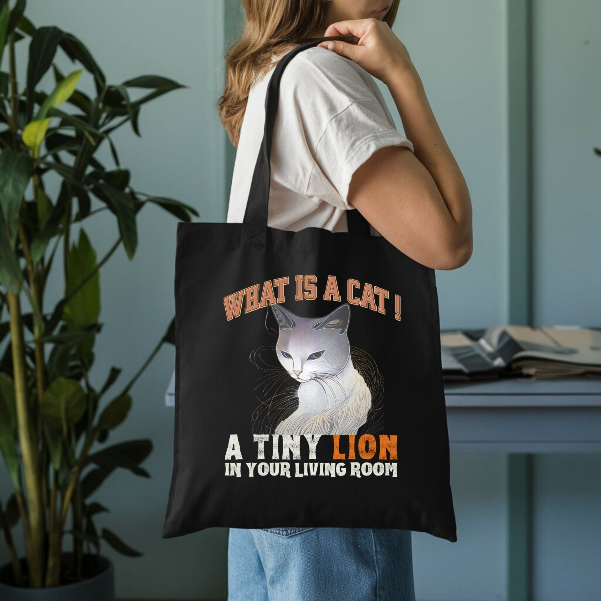 What Is a Cat? A Tiny Lion in Your Living Room Tote Bag – Fun Cat Lover Gift - Image 3