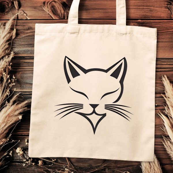 Cats Minimalism Tote Bag - Simple Black Cat Face Design - Image 2