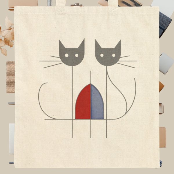 Cats Minimalism Tote Bag - Double Cat Abstract Design - Image 9