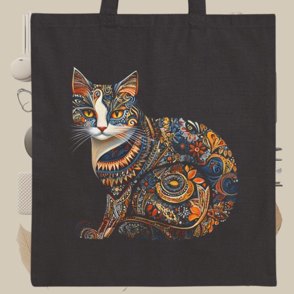 Cats & Beauty Black Tote Bag – Intricate Ornamental Cat Design - Image 9