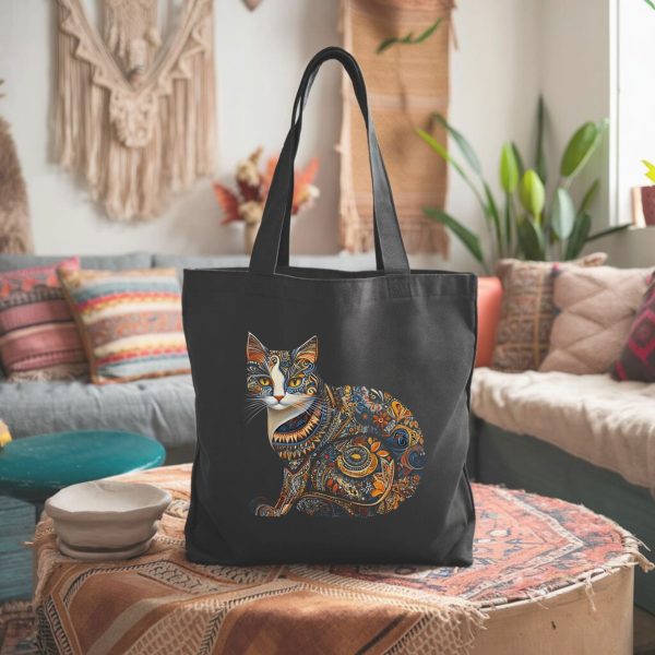 Cats & Beauty Black Tote Bag – Intricate Ornamental Cat Design - Image 6