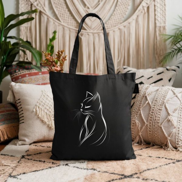 Cats Minimalism Tote Bag - Graceful Cat Silhouette Design - Image 5