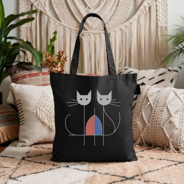 Cats Minimalism Tote Bag - Double Cat Abstract Design - Image 5