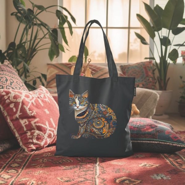 Cats & Beauty Black Tote Bag – Intricate Ornamental Cat Design - Image 5