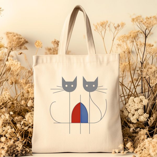 Cats Minimalism Tote Bag - Double Cat Abstract Design - Image 4