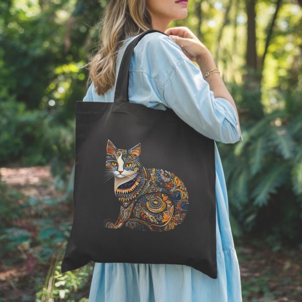 Cats & Beauty Black Tote Bag – Intricate Ornamental Cat Design - Image 4