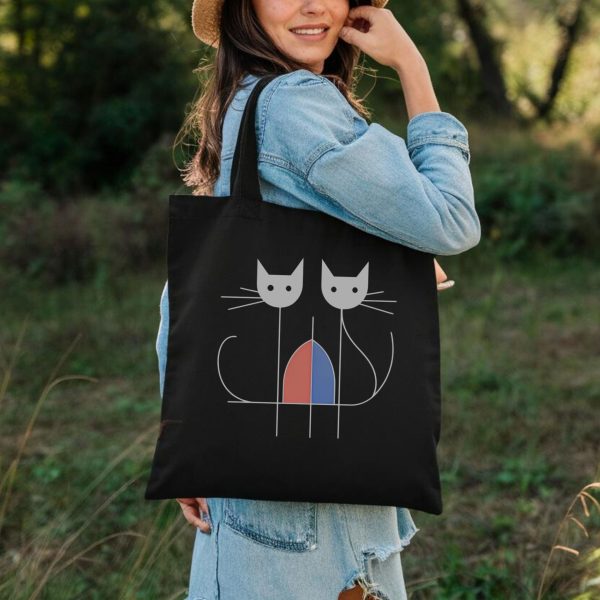 Cats Minimalism Tote Bag - Double Cat Abstract Design