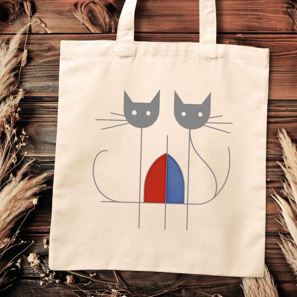 Cats Minimalism Tote Bag - Double Cat Abstract Design - Image 2