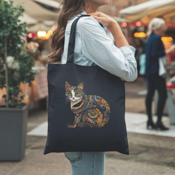 Cats & Beauty Black Tote Bag – Intricate Ornamental Cat Design - Image 2