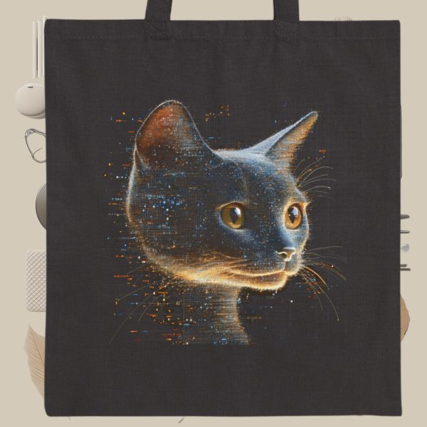 Cats & Beauty Black Tote Bag – Enigmatic Digital Cat Art - Image 9