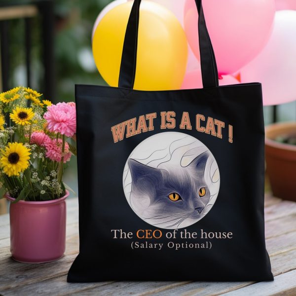 What Is a Cat? The CEO of the House (Salary Optional) Tote Bag – Funny Cat Lover Gift - Image 2