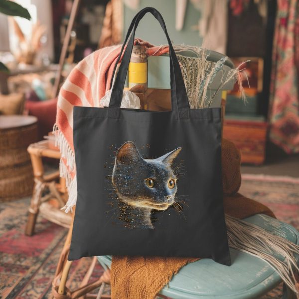 Cats & Beauty Black Tote Bag – Enigmatic Digital Cat Art - Image 6