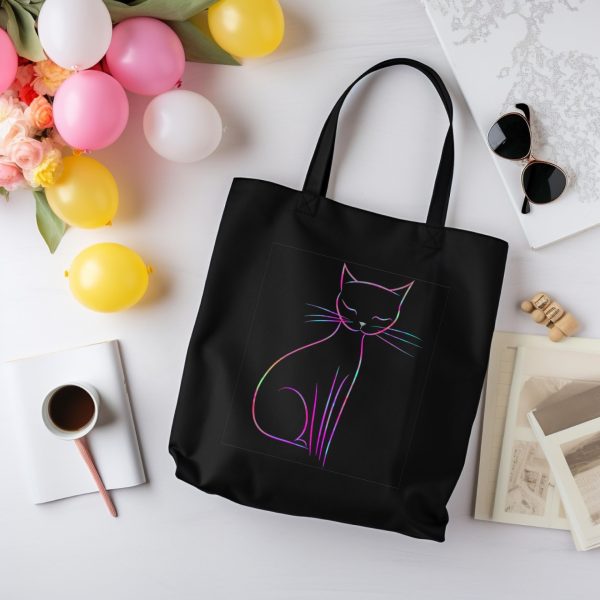 Cats Minimalism Tote Bag - Delicate Line Cat Design - Image 5