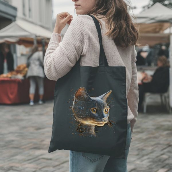 Cats & Beauty Black Tote Bag – Enigmatic Digital Cat Art - Image 5