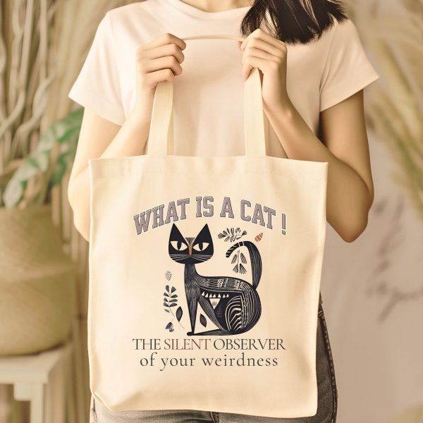 What Is a Cat? The Silent Observer of Your Weirdness Tote Bag – Fun Gift for Cat Lovers - Image 5