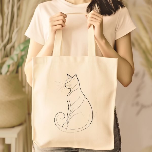 Cats Minimalism Tote Bag - Elegant Cat Outline Design - Image 4