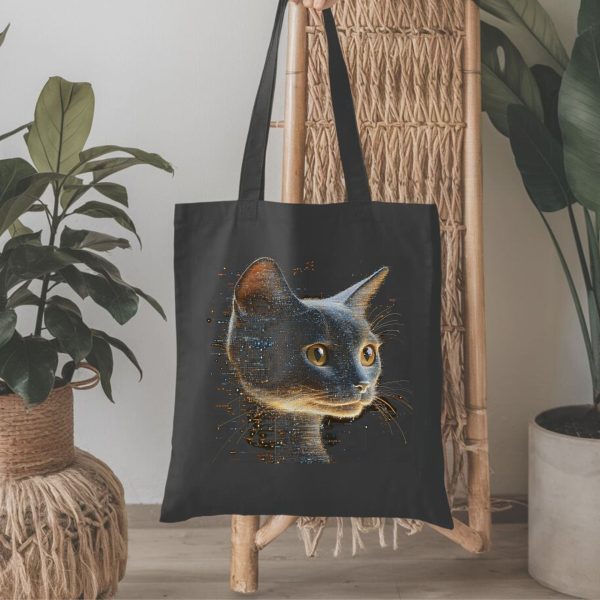 Cats & Beauty Black Tote Bag – Enigmatic Digital Cat Art - Image 2