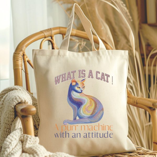 What Is a Cat? A Purr Machine with an Attitude Tote Bag – Fun Cat Lover Gift - Image 4