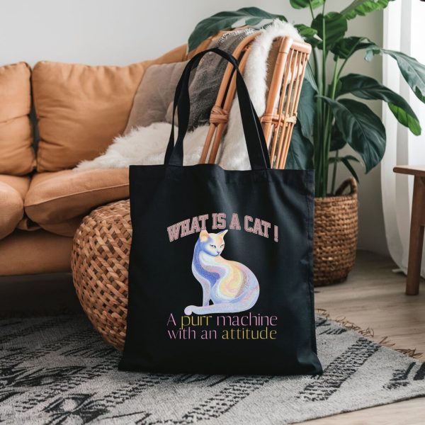 What Is a Cat? A Purr Machine with an Attitude Tote Bag – Fun Cat Lover Gift