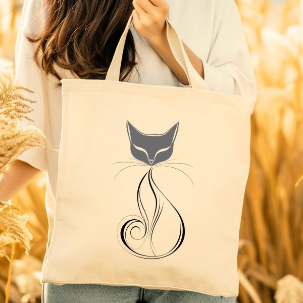 Cats Minimalism Tote Bag - Chic Swirl Cat Silhouette - Image 5