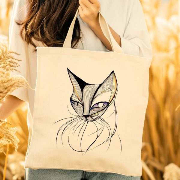 Cats Minimalism Tote Bag - Artistic Cat Face Line Drawing - Image 5