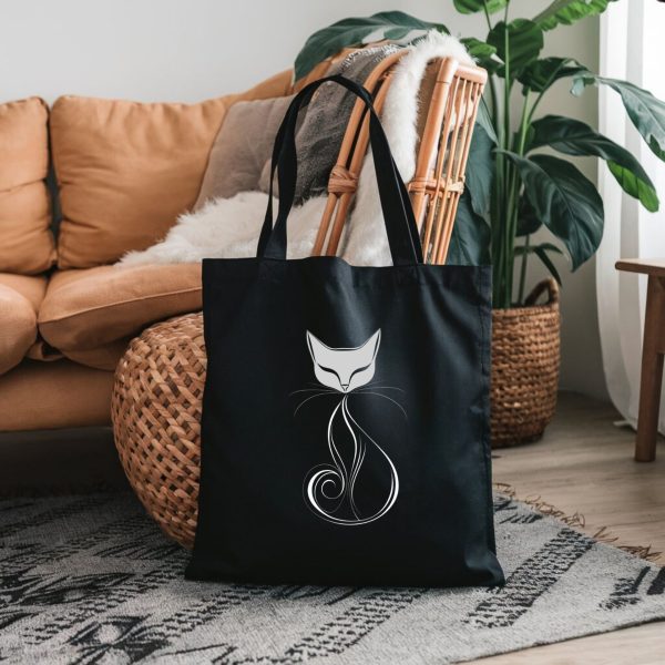 Cats Minimalism Tote Bag - Chic Swirl Cat Silhouette - Image 4