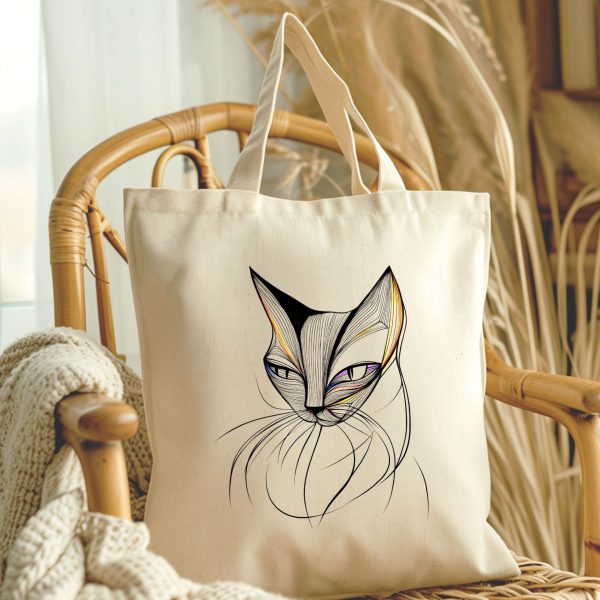 Cats Minimalism Tote Bag - Artistic Cat Face Line Drawing