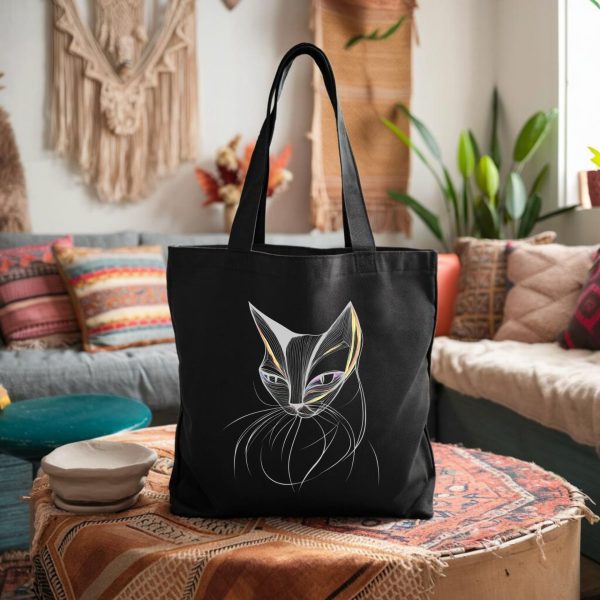 Cats Minimalism Tote Bag - Artistic Cat Face Line Drawing - Image 2