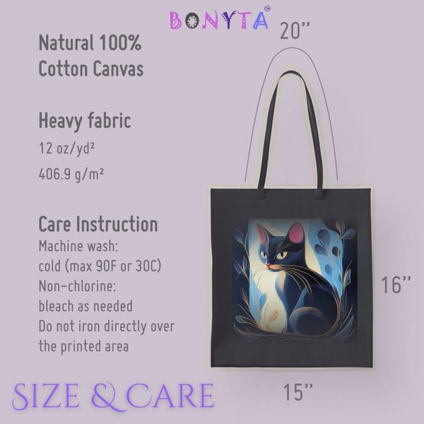 Cats & Beauty Black Tote Bag – Enigmatic Cat with Floral Art - Image 9