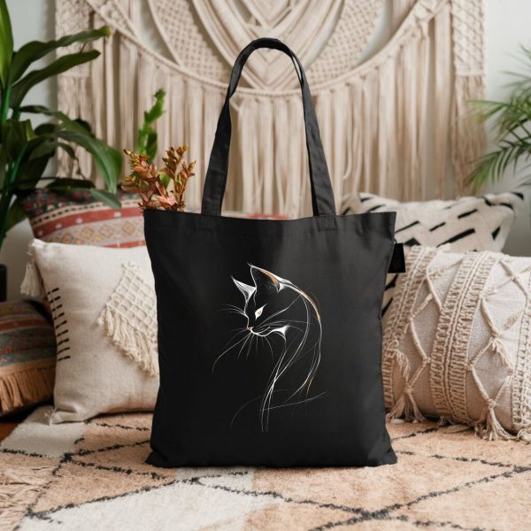 Cats Minimalism Tote Bag - Elegant Cat Line Art Portrait - Image 5