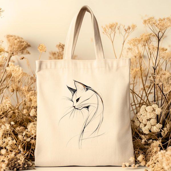 Cats Minimalism Tote Bag - Elegant Cat Line Art Portrait - Image 4