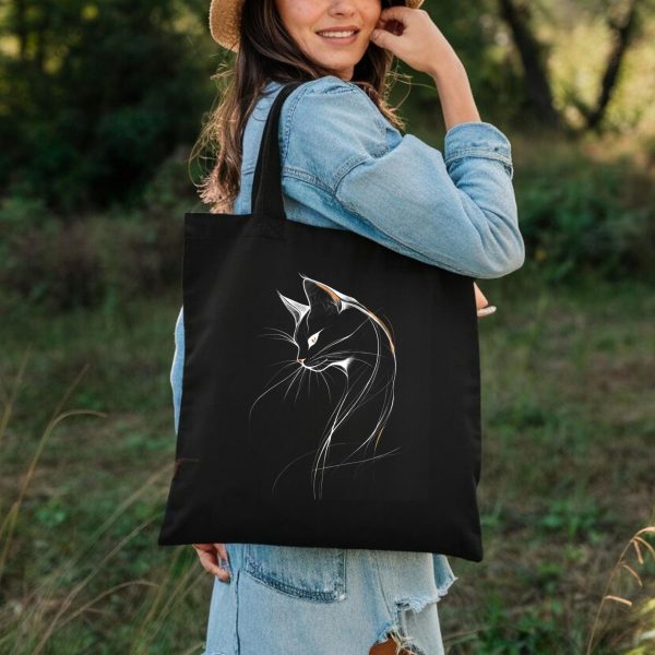 Cats Minimalism Tote Bag - Elegant Cat Line Art Portrait - Image 3