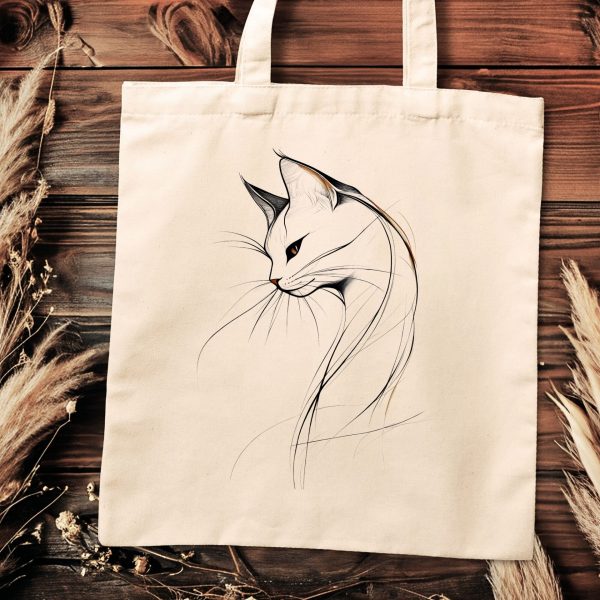 Cats Minimalism Tote Bag - Elegant Cat Line Art Portrait - Image 2