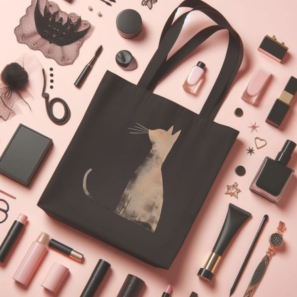 Cats & Beauty Black Tote Bag – Abstract Cat Silhouette Design - Image 6