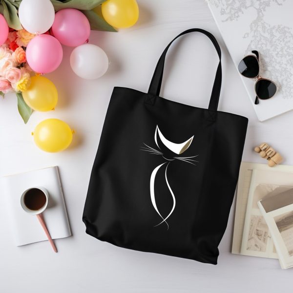 Cats Minimalism Tote Bag - Sleek Black Cat Silhouette - Image 5