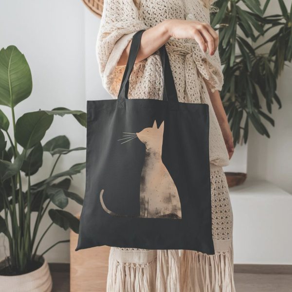 Cats & Beauty Black Tote Bag – Abstract Cat Silhouette Design - Image 5