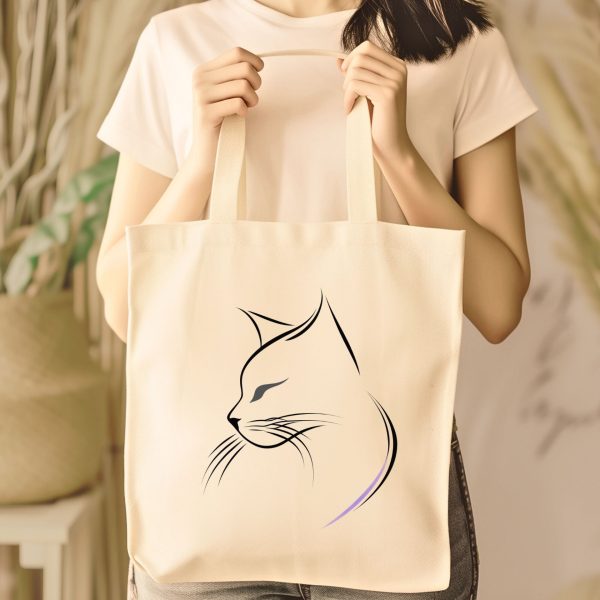 Cats Minimalism Tote Bag - Sleek Cat Silhouette in Profile - Image 4