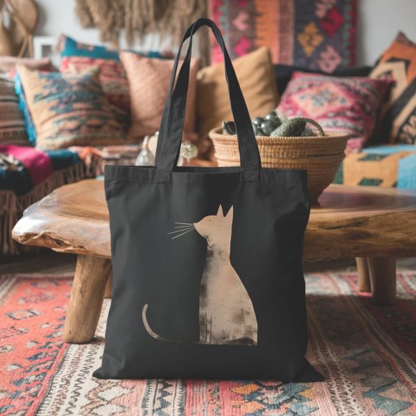 Cats & Beauty Black Tote Bag – Abstract Cat Silhouette Design - Image 4