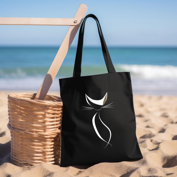 Cats Minimalism Tote Bag - Sleek Black Cat Silhouette