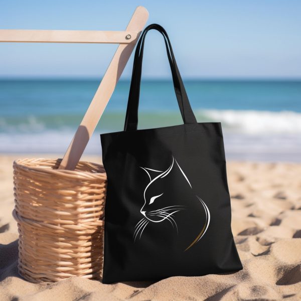 Cats Minimalism Tote Bag - Sleek Cat Silhouette in Profile